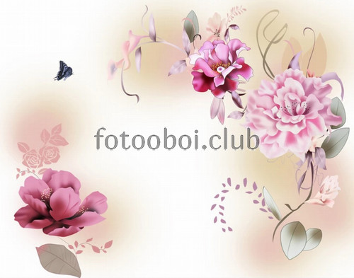 цветы, пионы, бабочки, дизайнерские